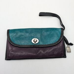 Turtle Ridge Blue Purple Black Leather Clutch Wristlet Wallet